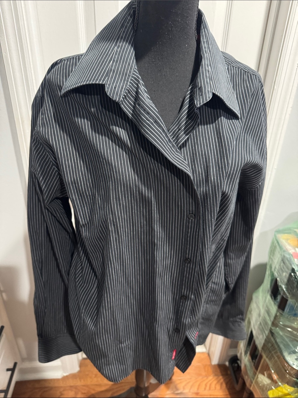 Report Collection Black Pinstripe Button-Up Shirt